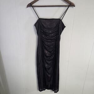 Y2K Style Whimsigoth Dark Fairy Sparkle Finesse USA Black Midi Dress Size Medium